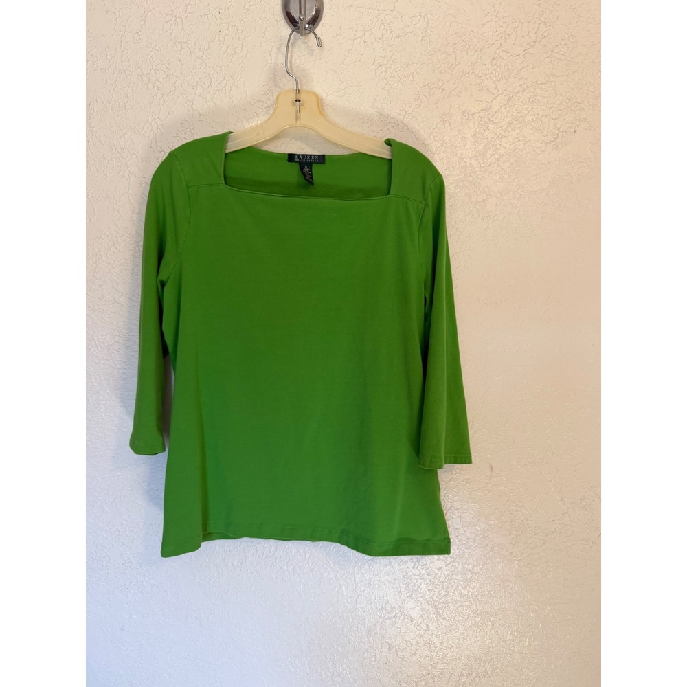 Lauren Ralph Lauren Green Square Neck 3/4 Sleeve Knit Top XL Preppy Capsule - Picture 7 of 8